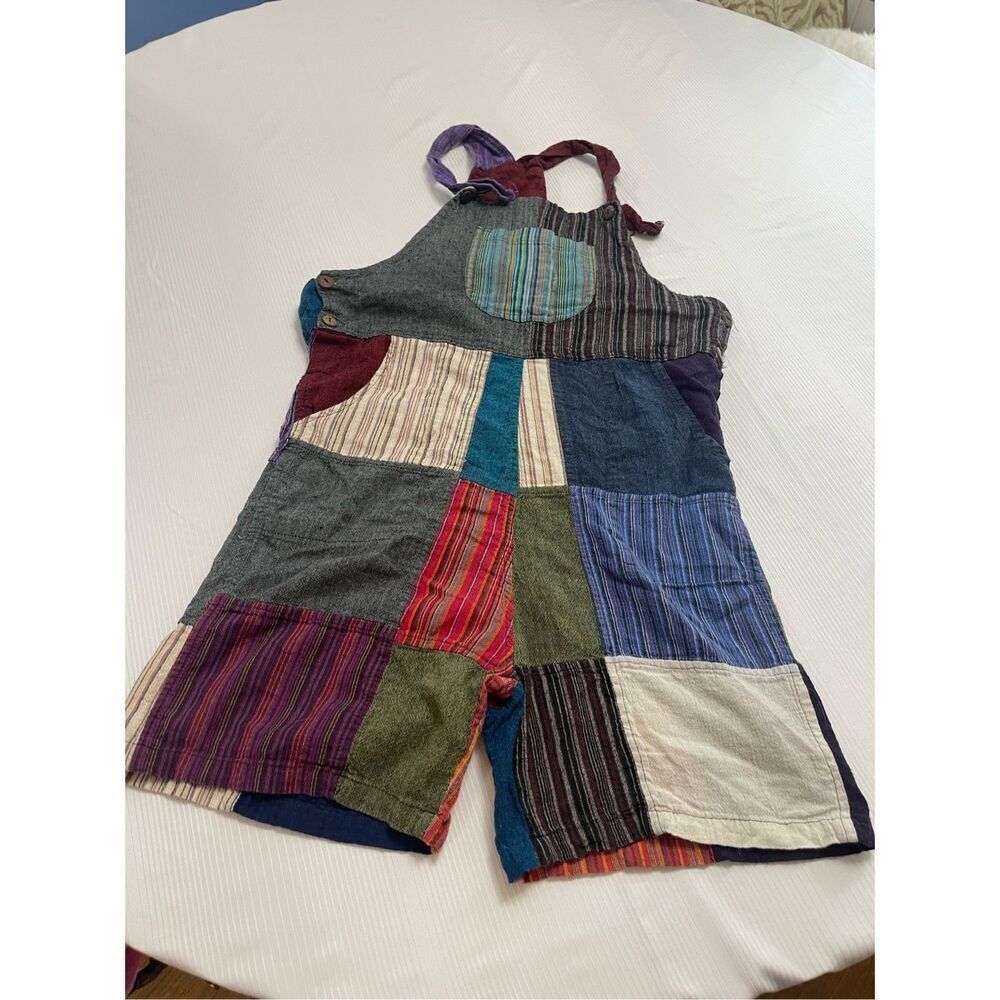 Kathmandu Imports Patchwork Y2k Overall Shorts Shortalls Size Small
